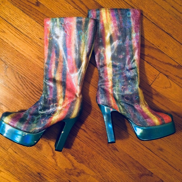 Holographic Vintage Rainbow Gogo Boots 